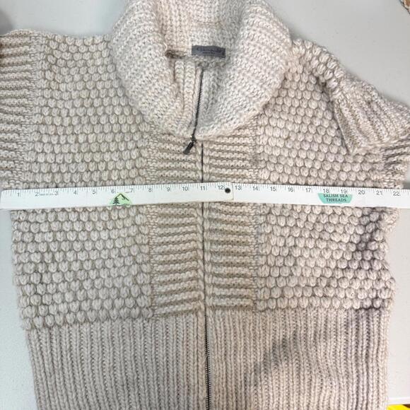 Elsamanda Women's M Full-Zip Short Sleeve Chunky Cable Knit Alpaca Blend Sweater - Picture 4 of 9